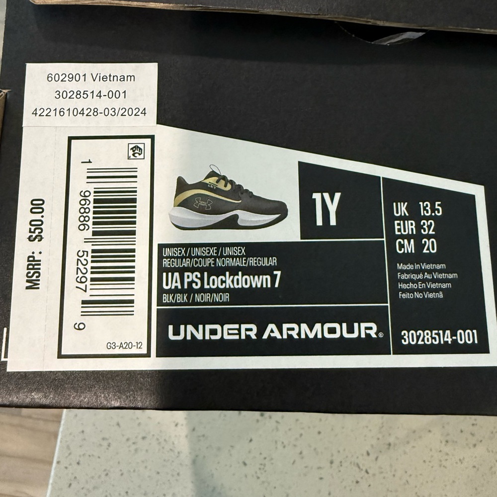 Under Armour UA PS Lockdown 7 Black and Gold Shoes